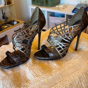 Badgley Mishka peuter grey leather/fabric open faced pump